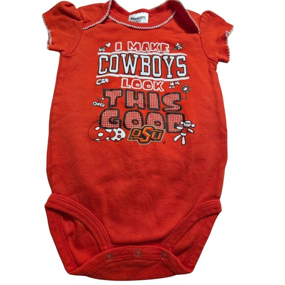 TWO OK State Cowboys Girls Infant Romper Bodysuit (6-9M) Baby Creeper Toddler - Picture 6 of 6